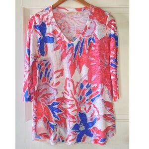 Slub knit tunic S Soft Surroundings Aloha Tunic Made in USA Coral Pink Denim